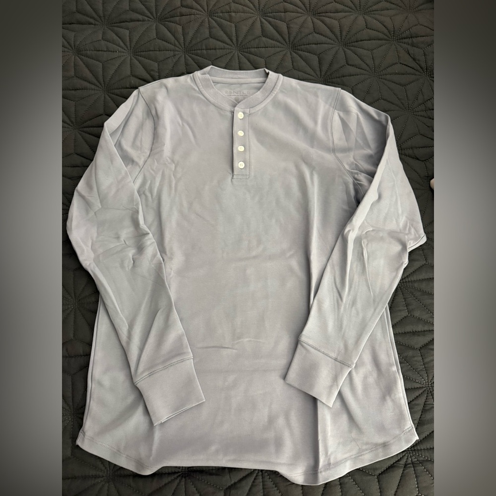 ESNTLS Light Blue Long Sleeve Henley - M